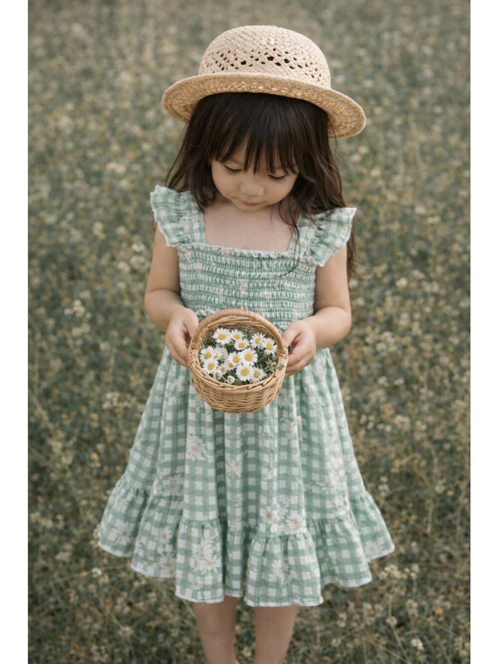 In The Meadow Blooming Daisies Gingham Flutter Strap Babydoll Dress 4/5